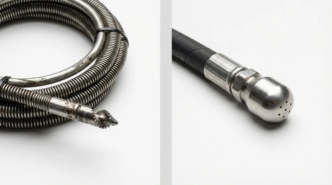 Drain snake cable and hydro jetting nozzle used for drain cleaning in Lexington, KY