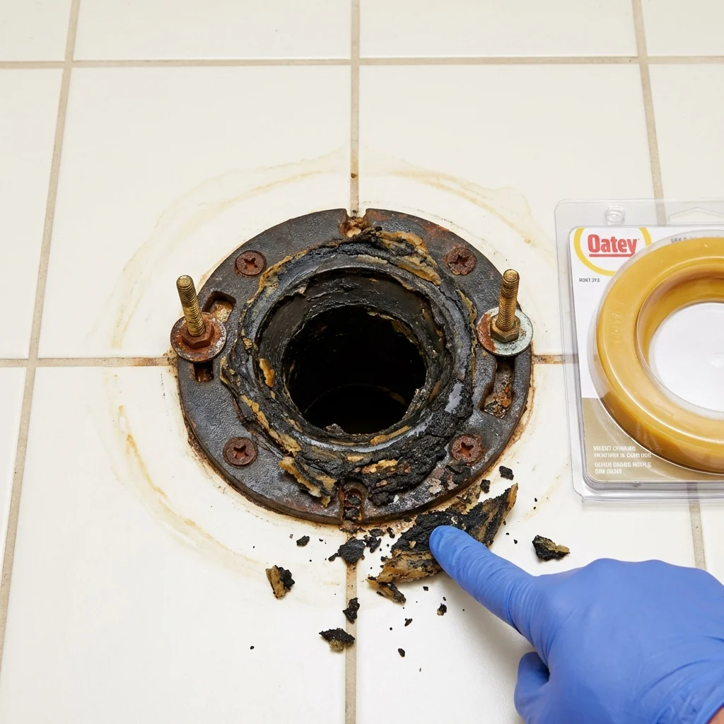 Failed wax ring showing water seepage at the base of a toilet in a Lexington, KY home