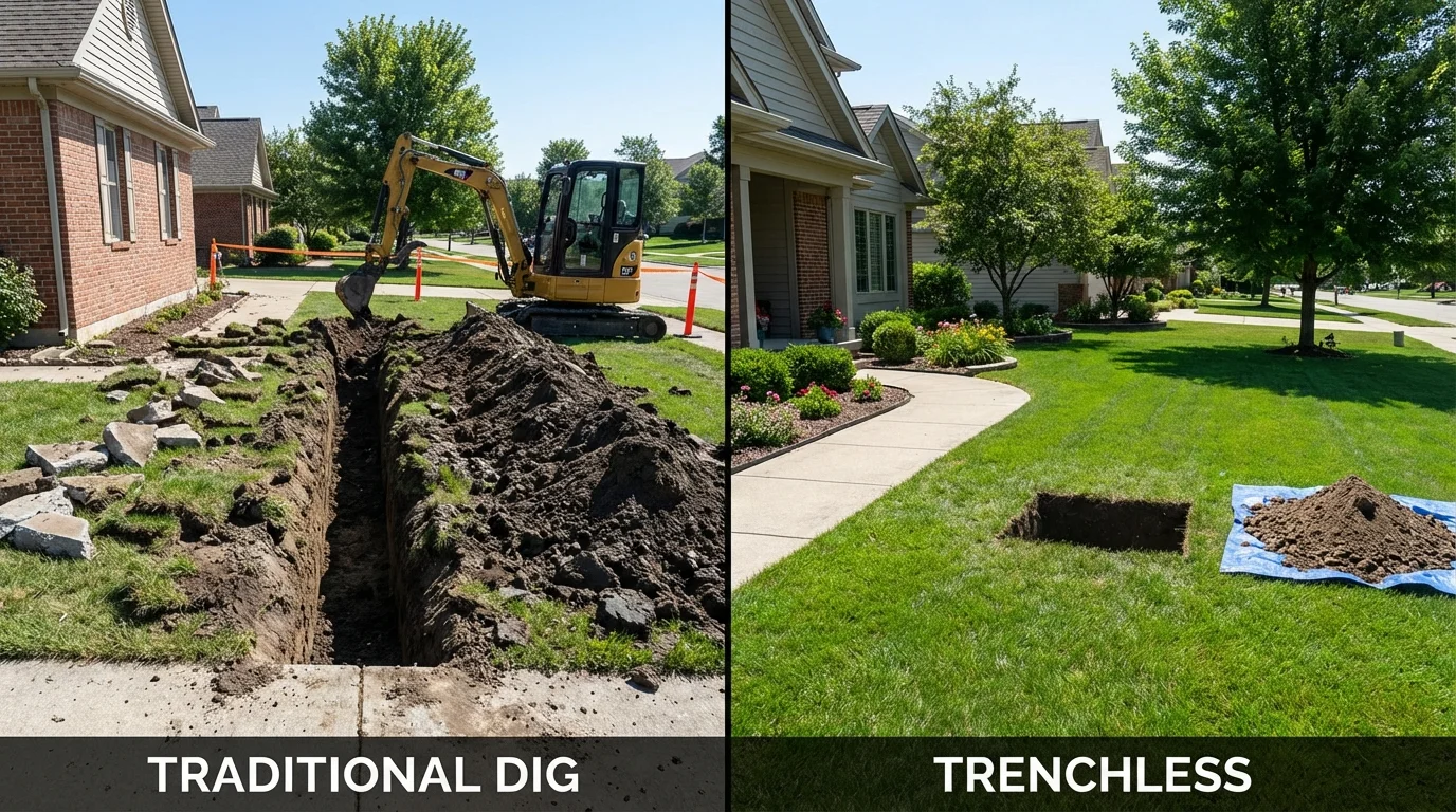 Trenchless sewer repair with minimal yard damage versus traditional excavation in Lexington, KY